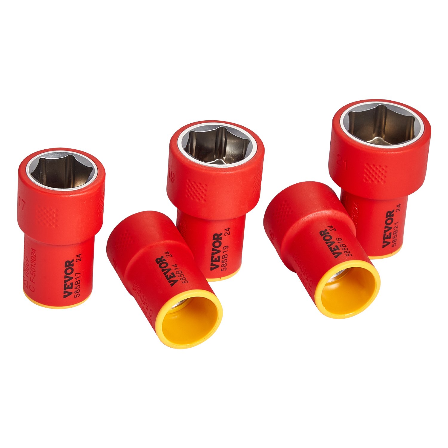 VEVOR Insulated Socket Set, 16-Piece Insulated Wrench Tool Set, Insulated Socket Tool, with Insulated Sockets, Insulated T-Handle Wrench, Drive Rachet, Extensions, for Electricians and Home Repair