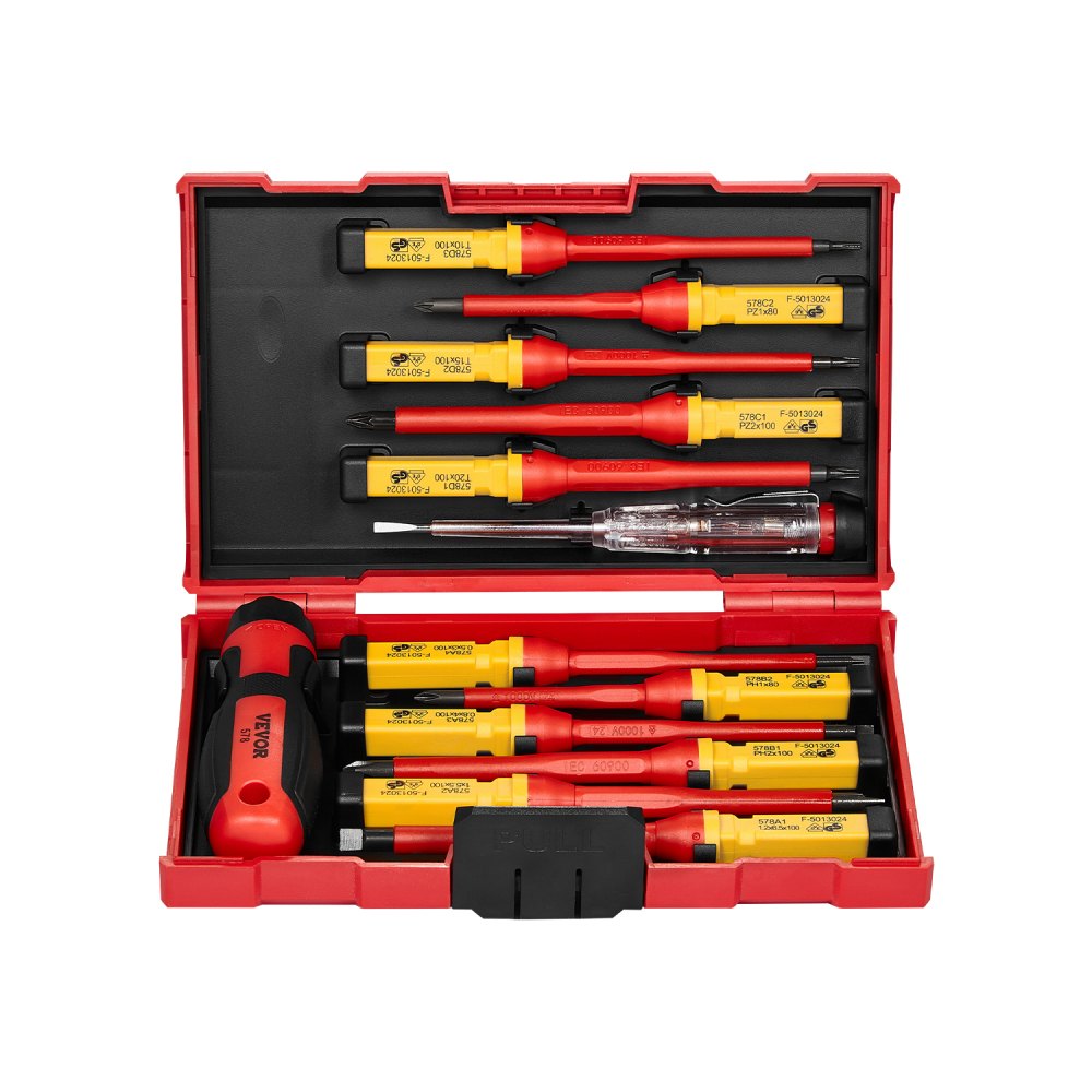 VEVOR Insulated Screwdriver Set, 13-Piece Professional Electrical Screwdriver Set, 1000V Insulated Electrician Tool Set, with Magnetic Phillips Slotted Pozi Torx Tips, Screwdrivers, for Electricians