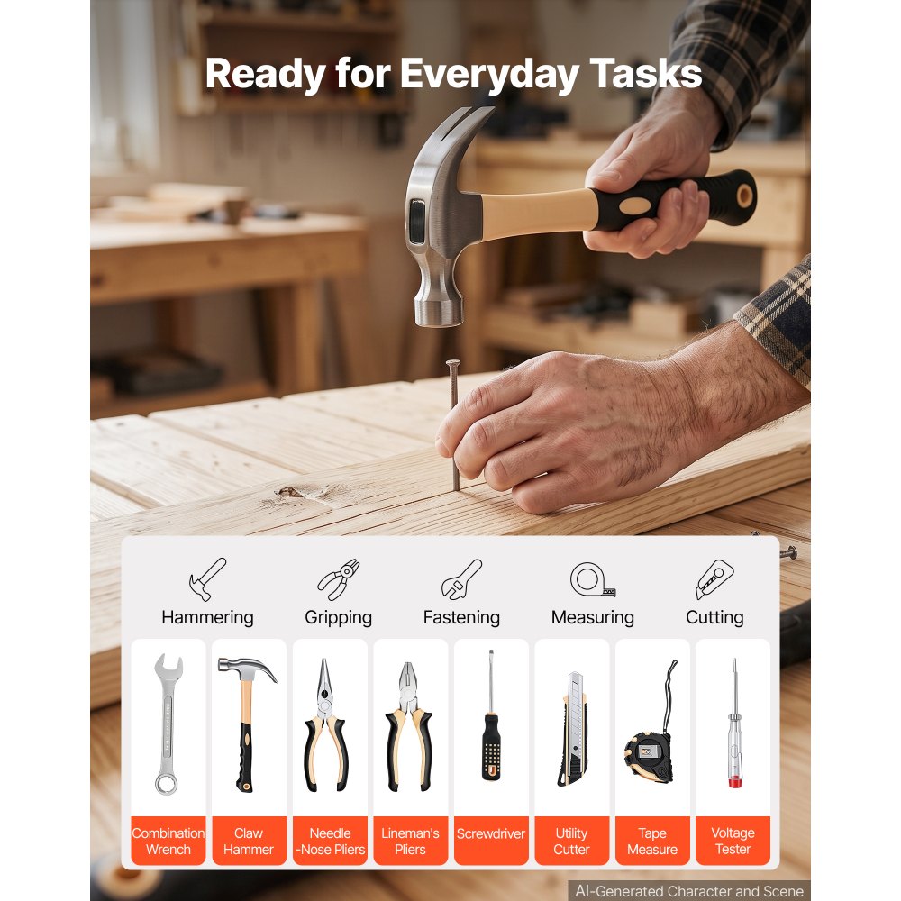 VEVOR Tool Kit 245-Piece General Household Tool Kit for Home Maintenance, For Everyday House Repairs and DIY Projects, with Portable Storage Case, High-Quality Steel, with Hammer, Wrench, Pliers