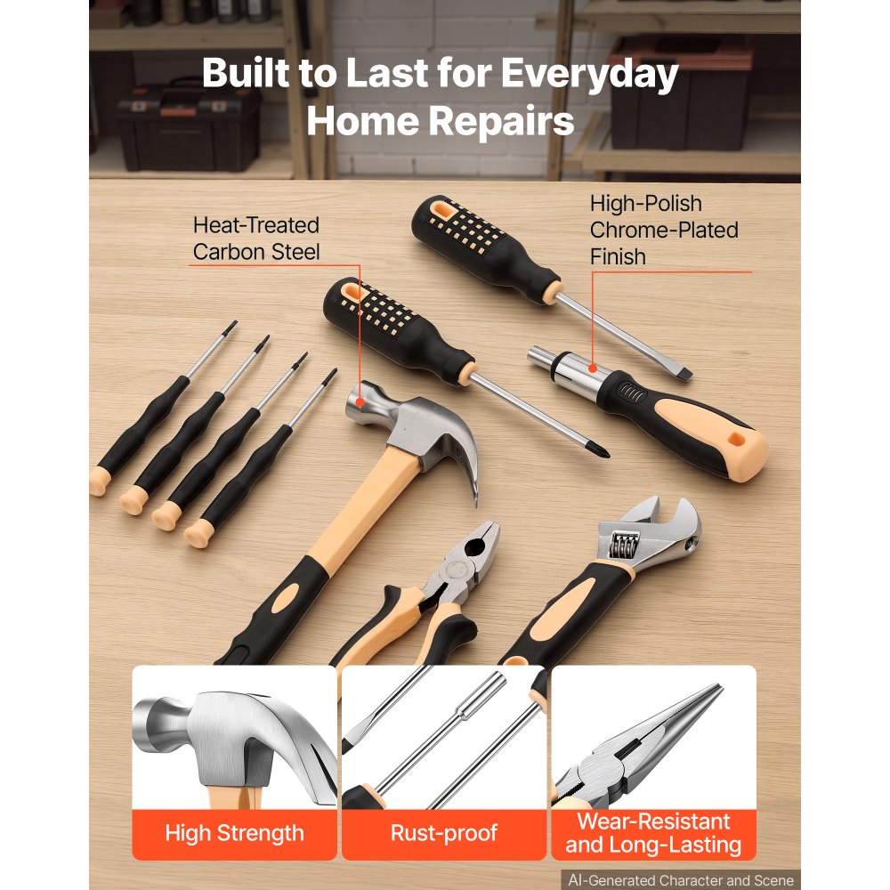 VEVOR Tool Kit 245-Piece General Household Tool Kit for Home Maintenance, For Everyday House Repairs and DIY Projects, with Portable Storage Case, High-Quality Steel, with Hammer, Wrench, Pliers