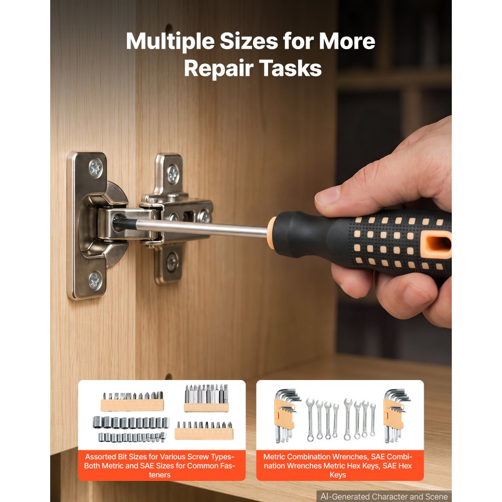 VEVOR Tool Kit 245-Piece General Household Tool Kit for Home Maintenance, For Everyday House Repairs and DIY Projects, with Portable Storage Case, High-Quality Steel, with Hammer, Wrench, Pliers