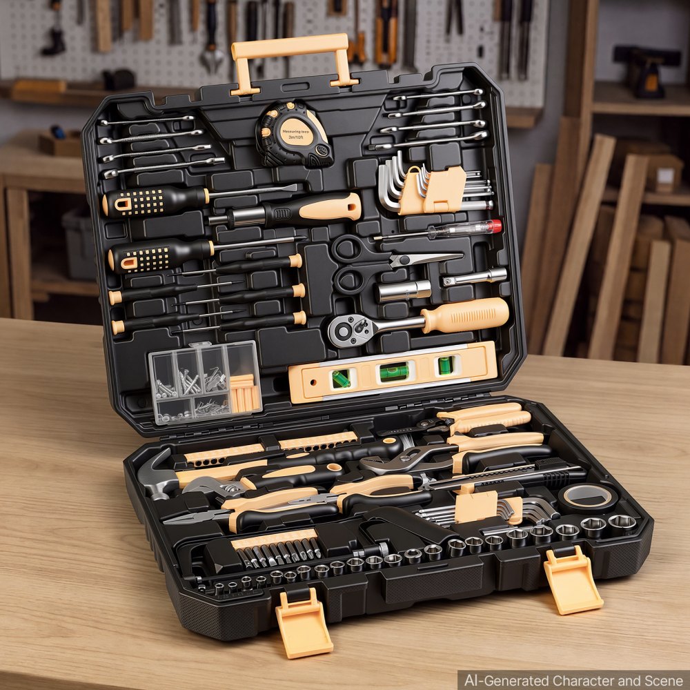 VEVOR Tool Kit 245-Piece General Household Tool Kit for Home Maintenance, For Everyday House Repairs and DIY Projects, with Portable Storage Case, High-Quality Steel, with Hammer, Wrench, Pliers