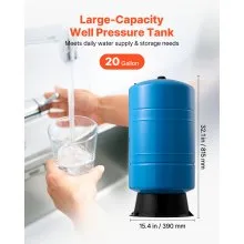 VEVOR 20-Gallon Vertical Well Pressure Tank, Pre-Charged Pressurized Water Tank for Well Pumps, Heavy-Duty Carbon Steel Water Storage Container for Home, School, Farm & Irrigation Systems