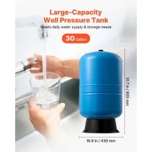 VEVOR 30-Gallon Vertical Well Pressure Tank, Pre-Charged Pressurized Water Tank for Well Pumps, Heavy-Duty Carbon Steel Water Storage Container for Home, School, Farm & Irrigation Systems