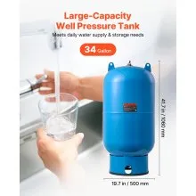 VEVOR 34-Gallon Vertical Well Pressure Tank, Pre-Charged Pressurized Water Tank for Well Pumps, Heavy-Duty Carbon Steel Water Storage Container for Home, School, Farm & Irrigation Systems