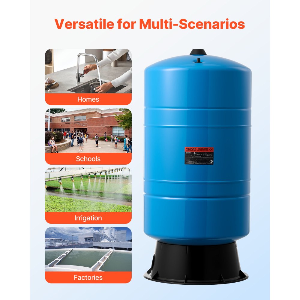 VEVOR Vertical Well Pressure Tank,  20-Gallon (75.7L) Pre-Charged Pressurized Water Tank for Well Pumps, Heavy-Duty Carbon Steel Water Storage Container for Home, School, Farm & Irrigation Systems
