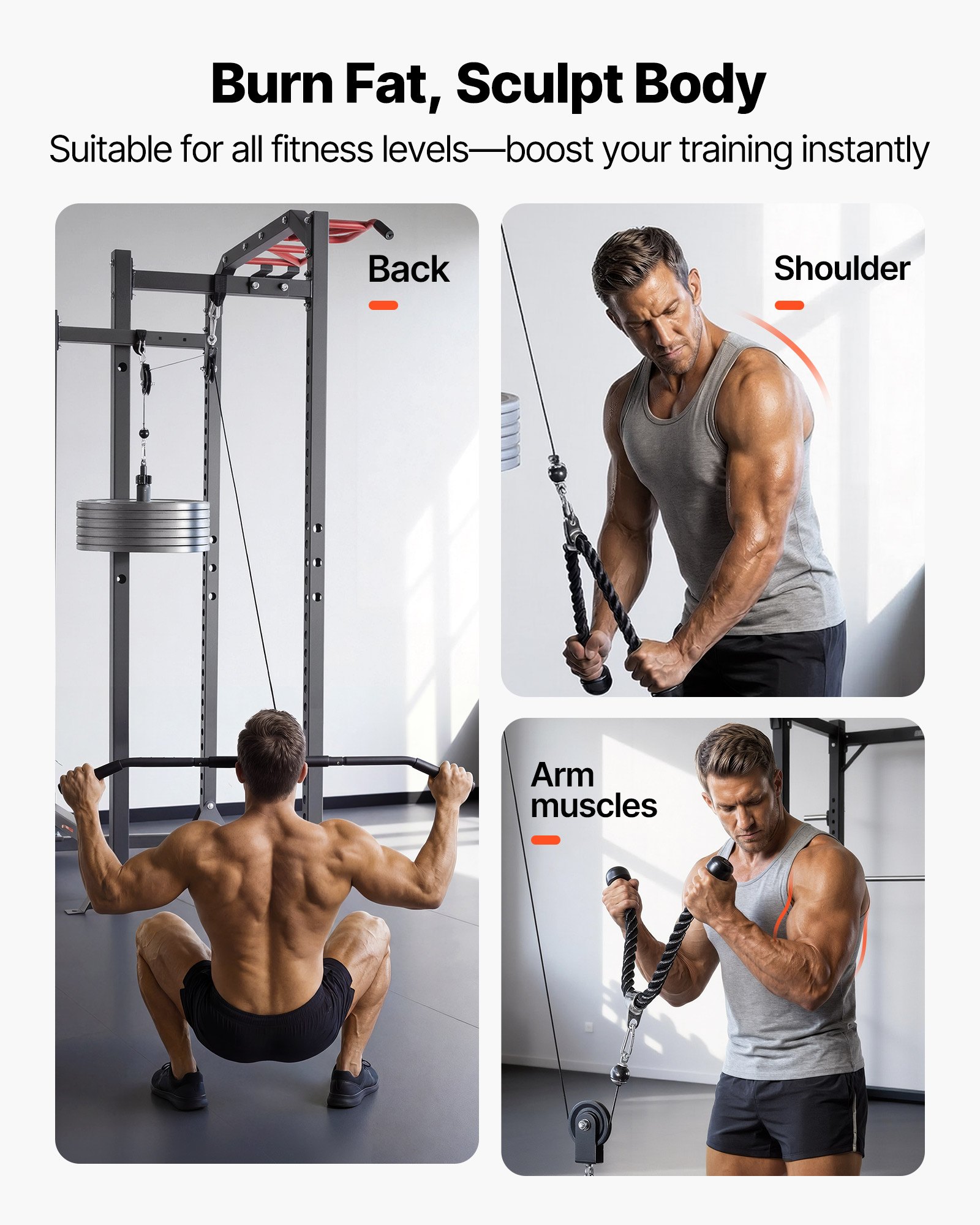 VEVOR Pulley System, 2 PCS LAT and Lift Pulley System, Gym Rack Pulleys Attachment with two Steel Cables, Short Bar, Dual Grip Handles, Cable Machine for Bicep, Shoulder, Back, Up to 150 kg Capacity