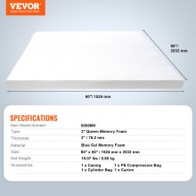 VEVOR Mattress Topper Memory Foam Detachable & Washable Queen 76.2 mm Thickness