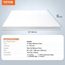 VEVOR Mattress Topper Soft Memory Foam Detachable & Washable Queen 3" Thickness