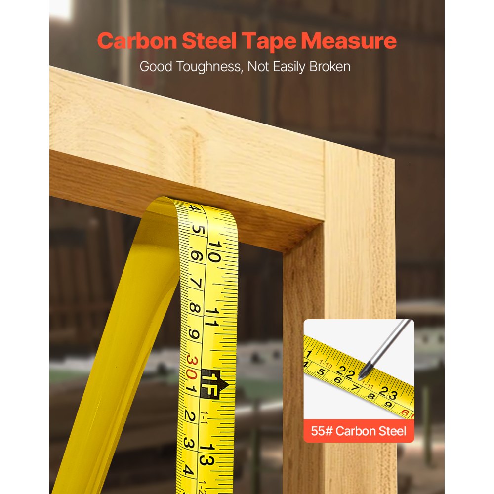 VEVOR Tape Measure 25 ft Length, Measuring Tape with Retractable, Imperial and Metric ft/m Dual-Scale & ABS Case & Easy Read Steel Measurement Tool, for Outdoor,Decoration