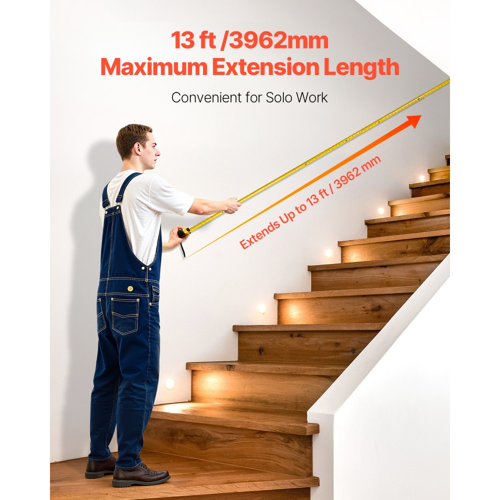 VEVOR Tape Measure 25 ft Length, Measuring Tape with Retractable, Imperial and Metric ft/m Dual-Scale & ABS Case & Easy Read Steel Measurement Tool, for Outdoor,Decoration