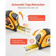 VEVOR Tape Measure 25 ft Length, Measuring Tape with Retractable, Imperial and Metric ft/m Dual-Scale & ABS Case & Easy Read Steel Measurement Tool, for Outdoor,Decoration