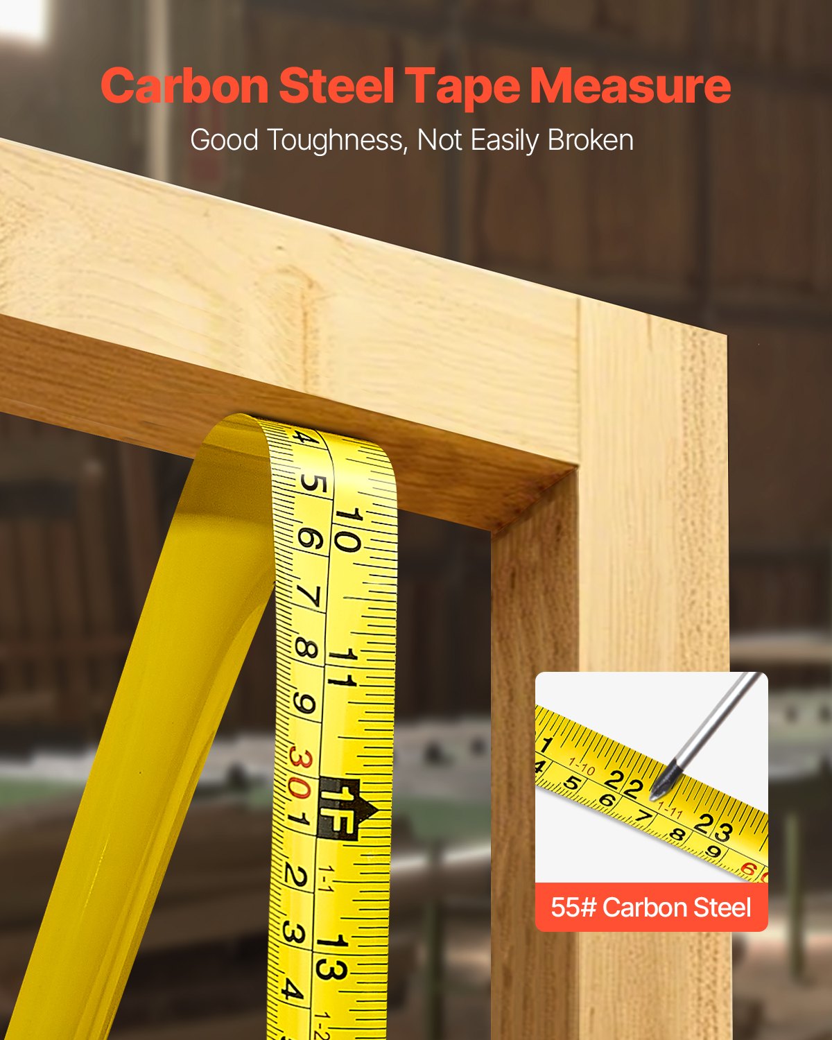 VEVOR Tape Measure 7620 mm Length, Measuring Tape with Retractable, One-Touch Lock, Imperial and Metric ft/m Dual-Scale & ABS Case & Easy Read Steel Measurement Tool, for Outdoor,Decoration