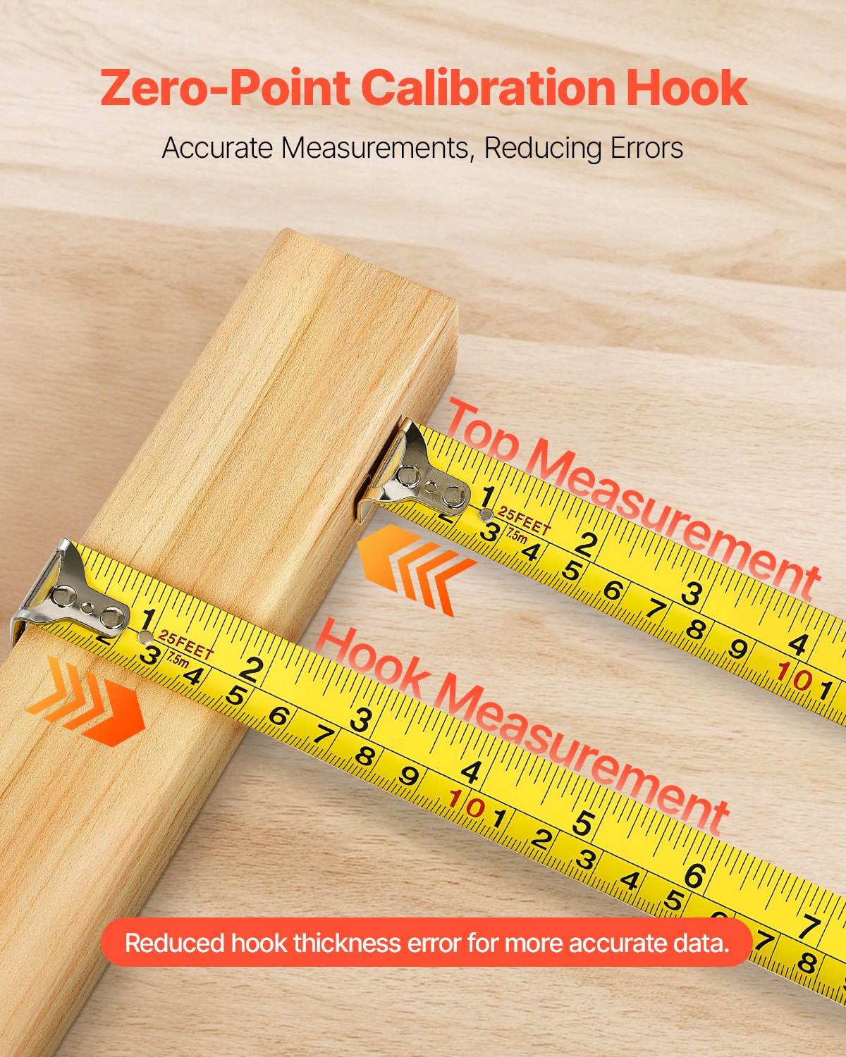 VEVOR Tape Measure 7620 mm Length, Measuring Tape with Retractable, One-Touch Lock, Imperial and Metric ft/m Dual-Scale & ABS Case & Easy Read Steel Measurement Tool, for Outdoor,Decoration