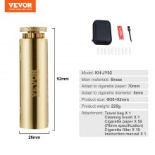 VEVOR Cigarette Rolling Machine Solid Brass Tobacco Roller Fits Up to 70mm Paper