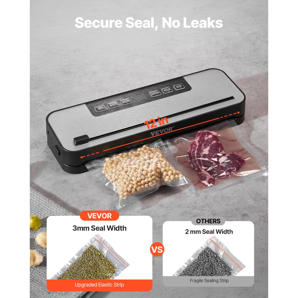 VEVOR Vacuum Sealer Machine, 60Kpa 100W Powerful Food Sealer, 5-in-1 Multi-Functional Food Vacuum Sealer, Automatic Air Sealing System with Built-in Cutter, 10 Vacuum Bags, Compact Design