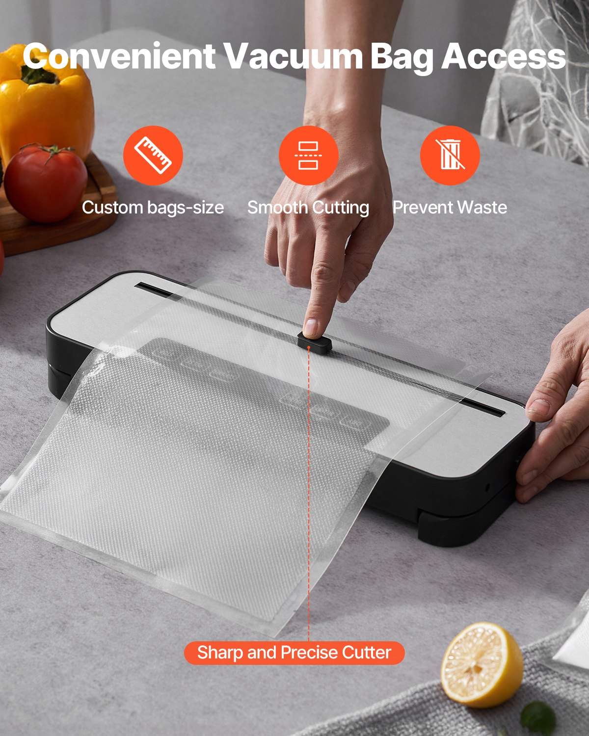 VEVOR Vacuum Sealer Machine, 60Kpa 100W Powerful Food Sealer, 5-in-1 Multi-Functional Food Vacuum Sealer, Automatic Air Sealing System with Built-in Cutter, 10 Vacuum Bags, Compact Design