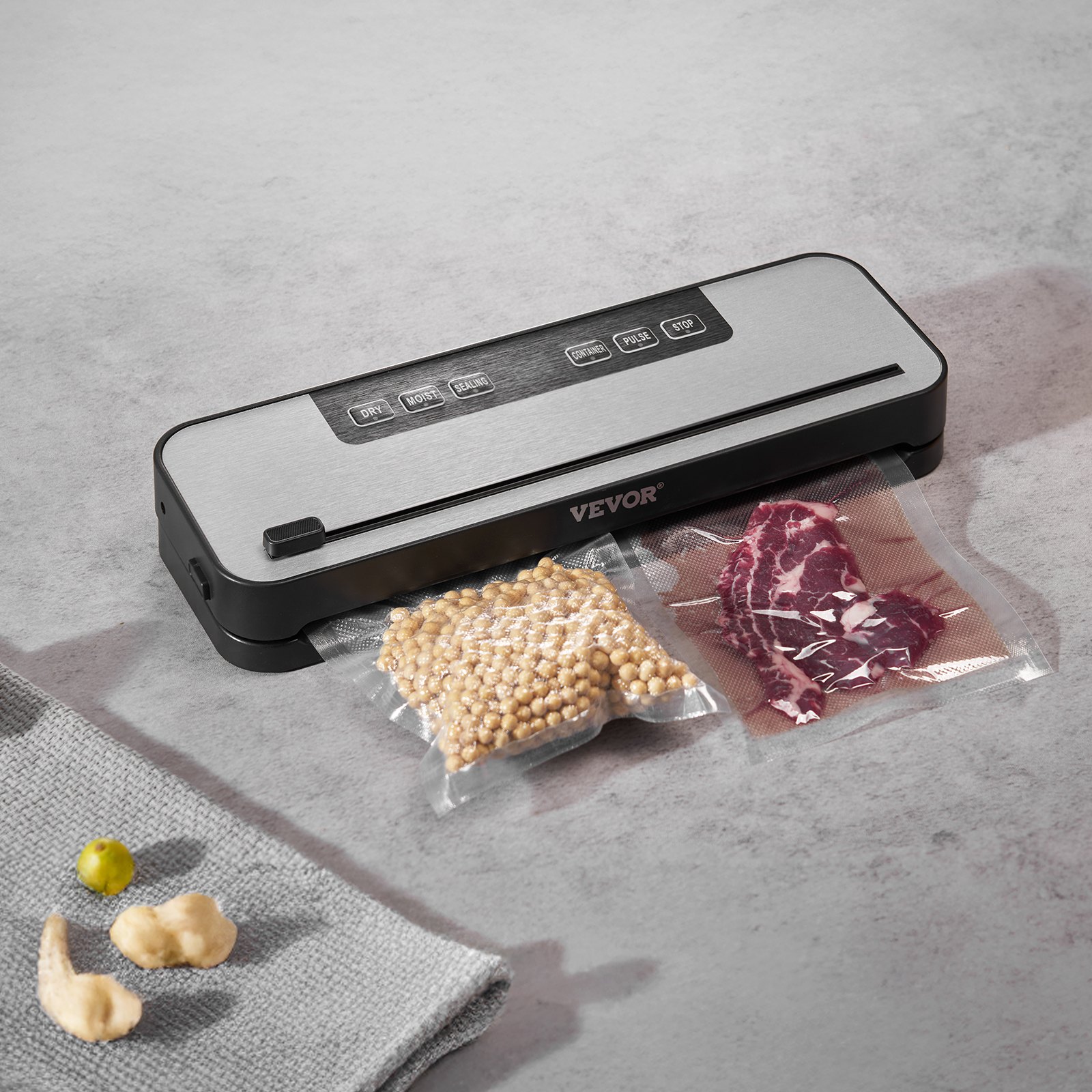 VEVOR Vacuum Sealer Machine, 60Kpa 100W Powerful Food Sealer, 5-in-1 Multi-Functional Food Vacuum Sealer, Automatic Air Sealing System with Built-in Cutter, 10 Vacuum Bags, Compact Design