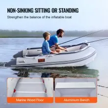 VEVOR Inflatable Dinghy Boat, 4-Person Transom Sport Tender Boat, with Marine Wood Floor and Adjustable Aluminum Bench, 1000 lbs Inflatable Fishing Boat Raft, Aluminum Oars, Air Pump, and Carry Bag