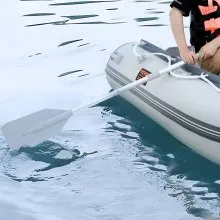 VEVOR Inflatable Dinghy Boat, 4-Person Transom Sport Tender Boat, with Marine Wood Floor and Adjustable Aluminum Bench, 1000 lbs Inflatable Fishing Boat Raft, Aluminum Oars, Air Pump, and Carry Bag