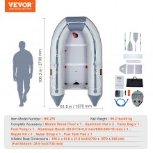 VEVOR Bote inflable, bote deportivo para 4 personas, con piso de madera marina y banco de aluminio ajustable, balsa inflable para barco de pesca de 1000 libras, remos de aluminio, bomba de aire y bolsa de transporte