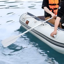 VEVOR oppblåsbar jollebåt, 6-personers akterspeil sportsbåt, med marint tregulv og justerbar aluminiumsbenk, 1500 lbs oppblåsbar fiskebåtflåte, aluminiumsårer, luftpumpe og bæreveske
