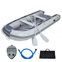 VEVOR Bote inflable, bote deportivo para 6 personas, con piso de madera marina y banco de aluminio ajustable, balsa inflable para barco de pesca de 1500 libras, remos de aluminio, bomba de aire y bolsa de transporte