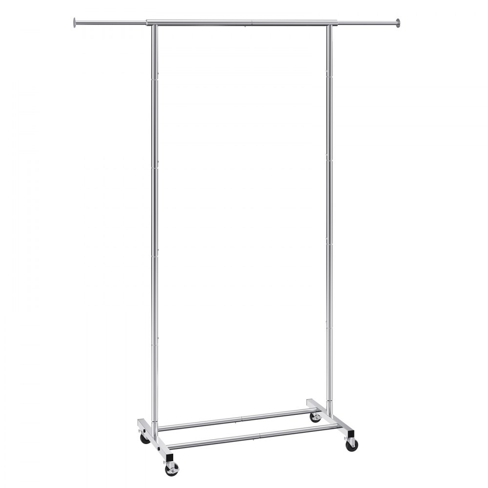 VEVOR Clothes Rack with Wheels, Heavy Duty Clothing Garment Rack with Hanging Rod and Bottom Storage Area, Adjustable Length Clothing Rack, 2 Lockable Wheels