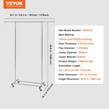 VEVOR Clothes Rack with Wheels, Heavy Duty Clothing Garment Rack with Hanging Rod and Bottom Storage Area, Adjustable Length Clothing Rack, 2 Lockable Wheels