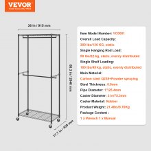 VEVOR Heavy Duty Clothes Rack, Double Hanging Rods Clothing Garment Rack with Bottom and Top Storage Tier, Rolling Clothing Rack for Hanging Clothes, Thicken Steel Tube Hold Up to 136 KG