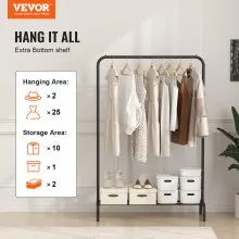 VEVOR Clothes Rack, Heavy Duty Clothing Garment Rack with Hanging Rod and Bottom Storage Area, Clothing Rack for Bedroom Guest Room