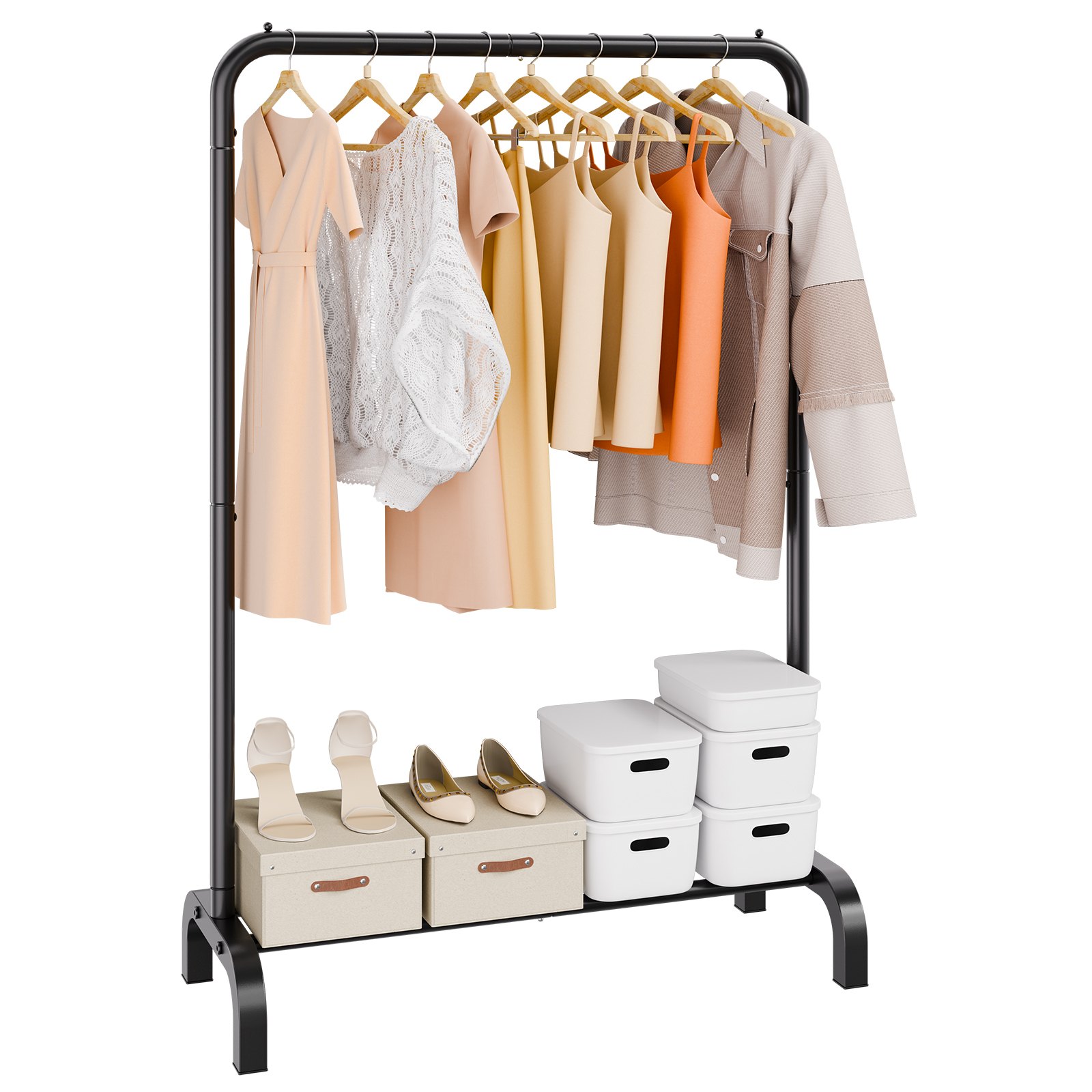 VEVOR Clothes Rack, Heavy Duty Clothing Garment Rack with Hanging Rod and Bottom Storage Area, Clothing Rack for Bedroom Guest Room