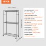 VEVOR Heavy Duty Clothes Rack, Rolling Clothing Garment Rack with 3 Storage Tiers, 2 Rods and 2 Pairs Side Hooks, Adjustable Height Clothing Rack Closet for Hanging Clothes, 182 kg Load Capacity
