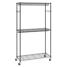 VEVOR Heavy Duty Clothes Rack, Rolling Clothing Garment Rack with 3 Storage Tiers, 2 Rods and 2 Pairs Side Hooks, Adjustable Height Clothing Rack Closet for Hanging Clothes, 400 Lbs Load Capacity