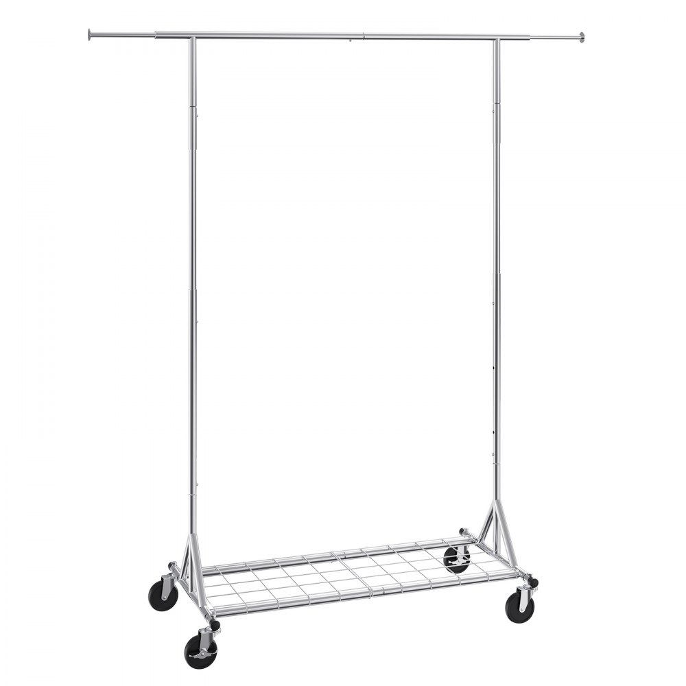 VEVOR Clothes Rack with Wheels, Heavy Duty Clothing Garment Rack, Commercial Clothing Rack for Hanging Clothes with Bottom Storage Area, 450 lbs Load Capacity, Adjustable Height and Extendable Length