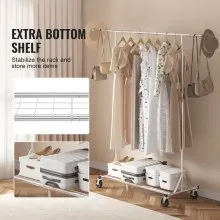 VEVOR Clothes Rack with Wheels, Heavy Duty Clothing Garment Rack, Commercial Clothing Rack for Hanging Clothes with Bottom Storage Area, 450 lbs Load Capacity, Adjustable Height and Extendable Length