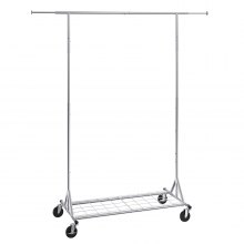 VEVOR Clothes Rack with Wheels, Heavy Duty Clothing Garment Rack, Commercial Clothing Rack for Hanging Clothes with Bottom Storage Area, 450 lbs Load Capacity, Adjustable Height and Extendable Length