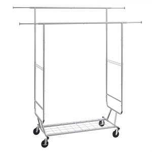 Heavy Duty Clothing Garment Rack Rolling Clothes Organizer Double Rails  Hanging