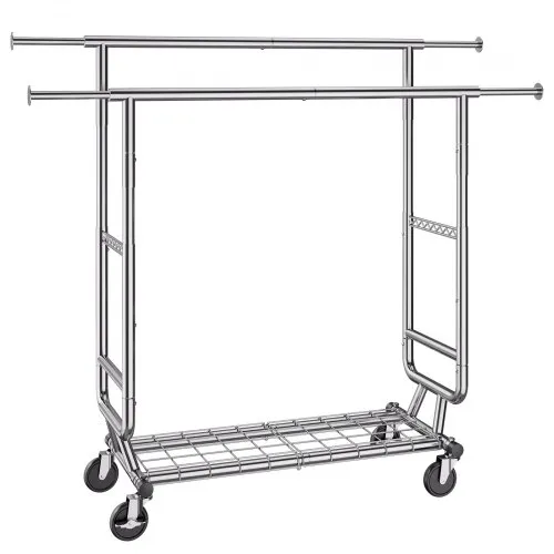 Heavy-Duty Adjustable Rolling Garment Rack – Chrome Metal, 64" Height, 33" Length, 17" Width, Free Standing