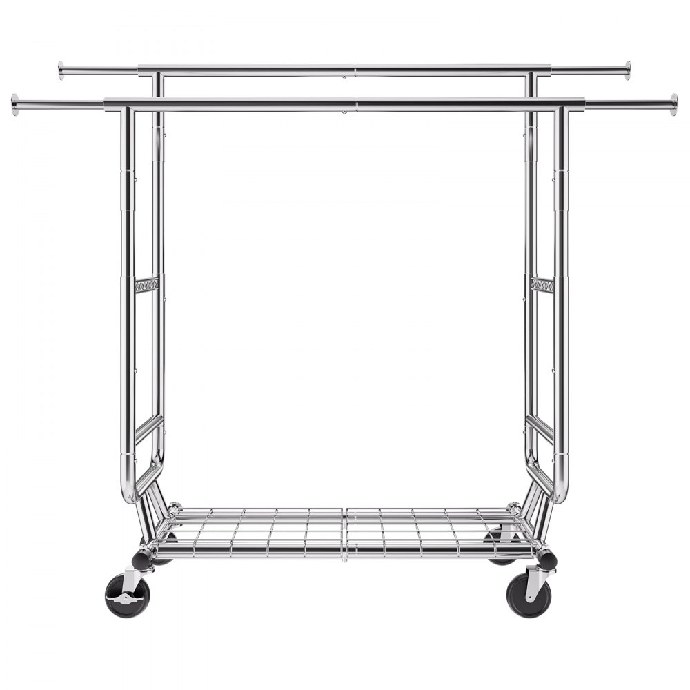 VEVOR Heavy Duty Clothes Rack, Double Hanging Rod Clothing Garment Rack for Hanging Clothes, Adjustable Height and Extendable Length Clothing Rack with Bottom Storage Area, 600 lbs Load Capacity