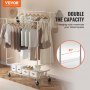 Suport pentru haine VEVOR, dublu cu tijă de agățare, Suport pentru haine pentru agățat, înălțime reglabilă și lungime extensibilă Suport pentru haine cu zonă de depozitare inferioară, capacitate de încărcare de 600 lbs