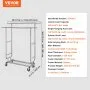VEVOR Heavy Duty Clothes Rack, Double Hanging Rod Clothing Garment Rack for Hanging Clothes, Adjustable Height and Extendable Length Clothing Rack with Bottom Storage Area, 600 lbs Load Capacity