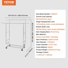 VEVOR Heavy Duty Clothes Rack, Double Hanging Rod Clothing Garment Rack for Hanging Clothes, Adjustable Height and Extendable Length Clothing Rack with Bottom Storage Area, 600 lbs Load Capacity