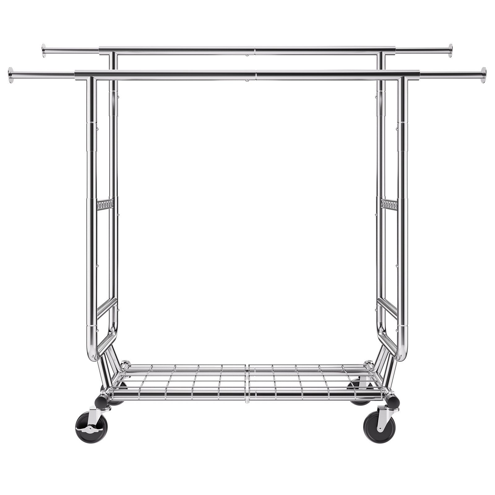 VEVOR Heavy Duty Clothes Rack, Double Hanging Rod Clothing Garment Rack for Hanging Clothes, Adjustable Height and Extendable Length Clothing Rack with Bottom Storage Area, 600 lbs Load Capacity