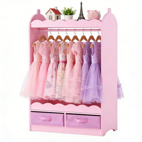 VEVOR Kids Dress Up Storage, with Mirror, Toddler Costume Wardrobe with Drawer, Dress Up Wardrobe Closet for Little Girls, Pretend Storage Dresser, Costume Organizer, for Bedroom, Kids Room, Pink | VEVOR US VEVOR Kids Dress Up Storage, with Mirror, Toddler Costume Wardrobe with Drawer, Dress Up Wardrobe Closet for Little Girls, Pretend Storage Dresser, Costume Organizer, for Bedroom, Kids Room, Pink | VEVOR US