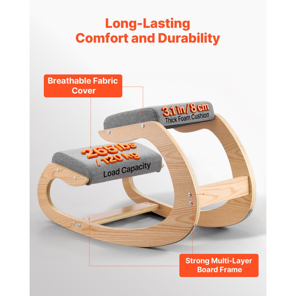 VEVOR Ergonomic Kneeling Chair, Wooden Posture Knee Chair with Thick Foam Cushions and Solid Wood Frame, Adjustable Height, Natural Relief for Neck or Back Pain for Home, Office or Meditation, Gray