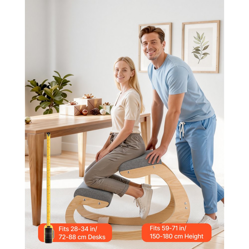 VEVOR Ergonomic Kneeling Chair, Wooden Posture Knee Chair with Thick Foam Cushions and Solid Wood Frame, Adjustable Height, Natural Relief for Neck or Back Pain for Home, Office or Meditation, Gray