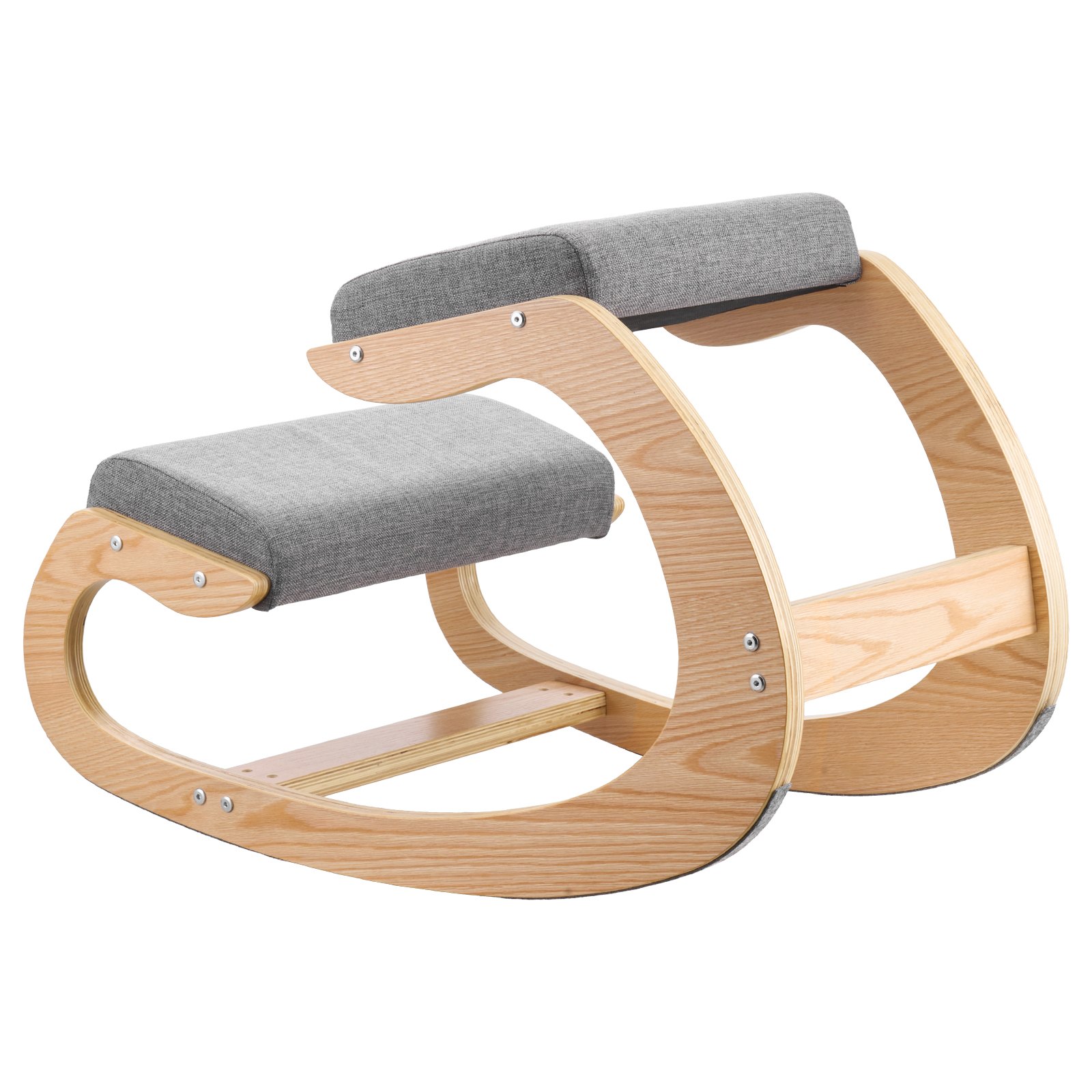 VEVOR Ergonomic Kneeling Chair, Wooden Posture Knee Chair with Thick Foam Cushions and Solid Wood Frame, Adjustable Height, Natural Relief for Neck or Back Pain for Home, Office or Meditation, Gray