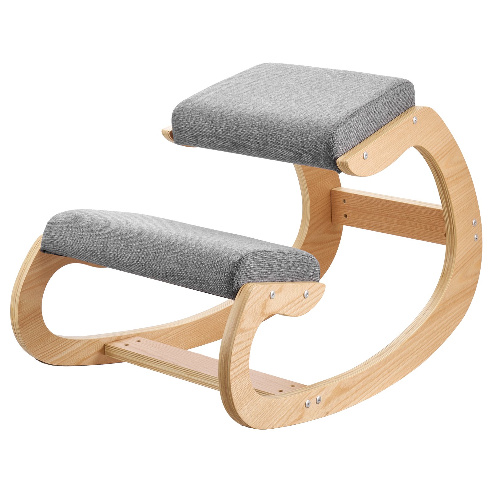 VEVOR Ergonomic Kneeling Chair, Wooden Posture Knee Chair with Thick Foam Cushions and Solid Wood Frame, Adjustable Height, Natural Relief for Neck or Back Pain for Home, Office or Meditation, Gray