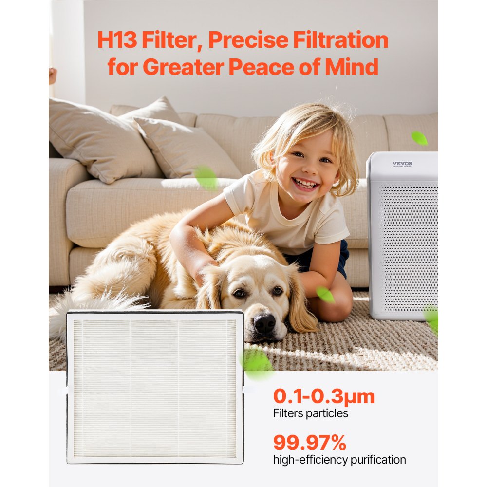 VEVOR Air Purifier Replacement Filter, H13, 3-in-1 Compact & Lightweight Replacement Filter with Sturdy PET Pre-Filter, Easy-to-Grab Purifier Filter with Activated Carbon, Fit for Square Purifier
